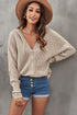 Zipper V-Neck Dropped Sleeve Hooded Solid Sweater